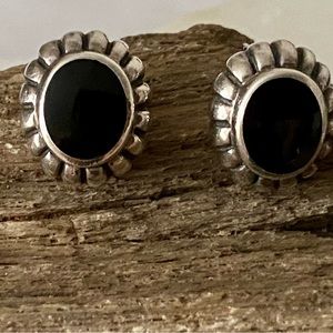 Vintage 925 silver black stone earrings art deco